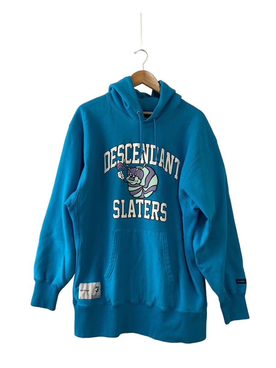 DESCENDANT◆SLATERS HOODED SWEATSHIRT/3/コットン/BLU/プリント
