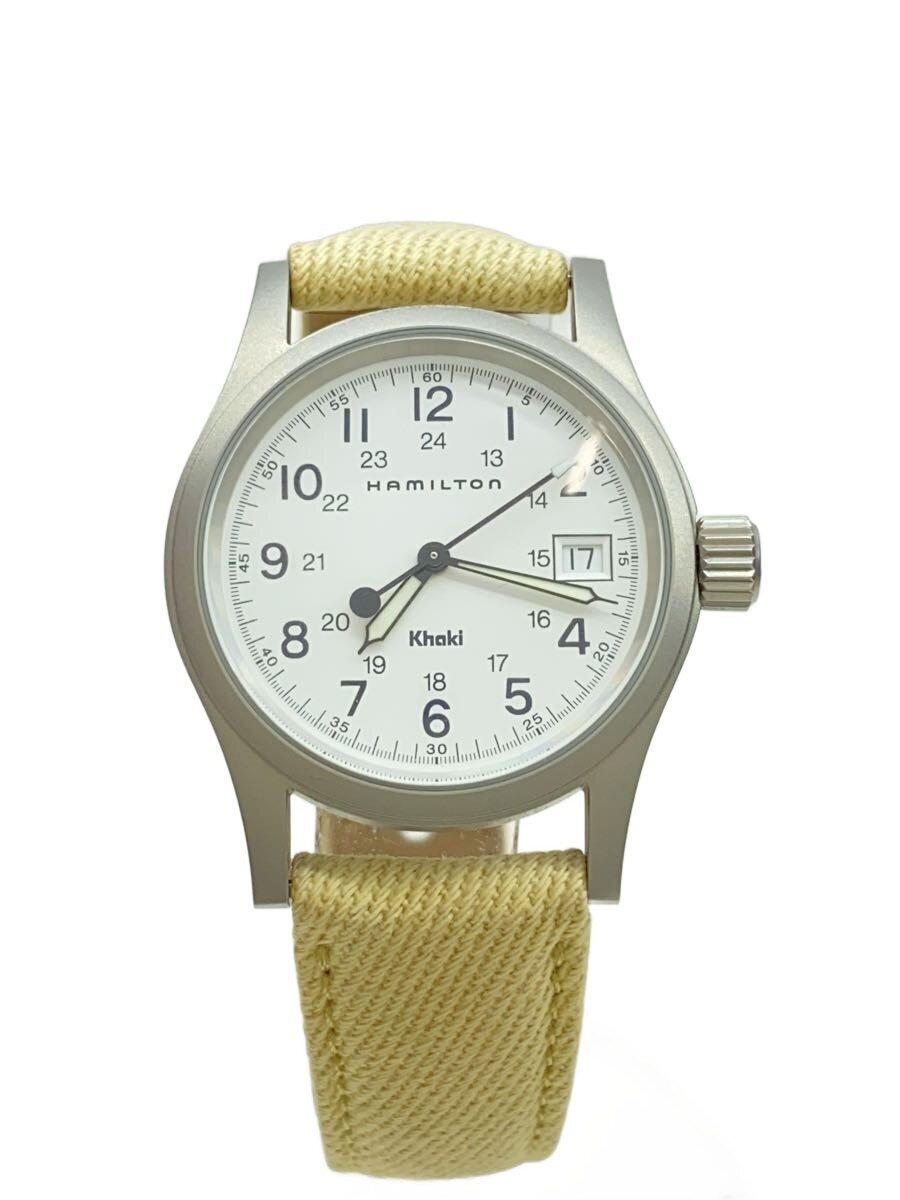【中古】HAMILTON◆クォーツ腕時計/アナログ/ステンレス/WHT/BEG/6359/KHAKI【服飾雑貨他】