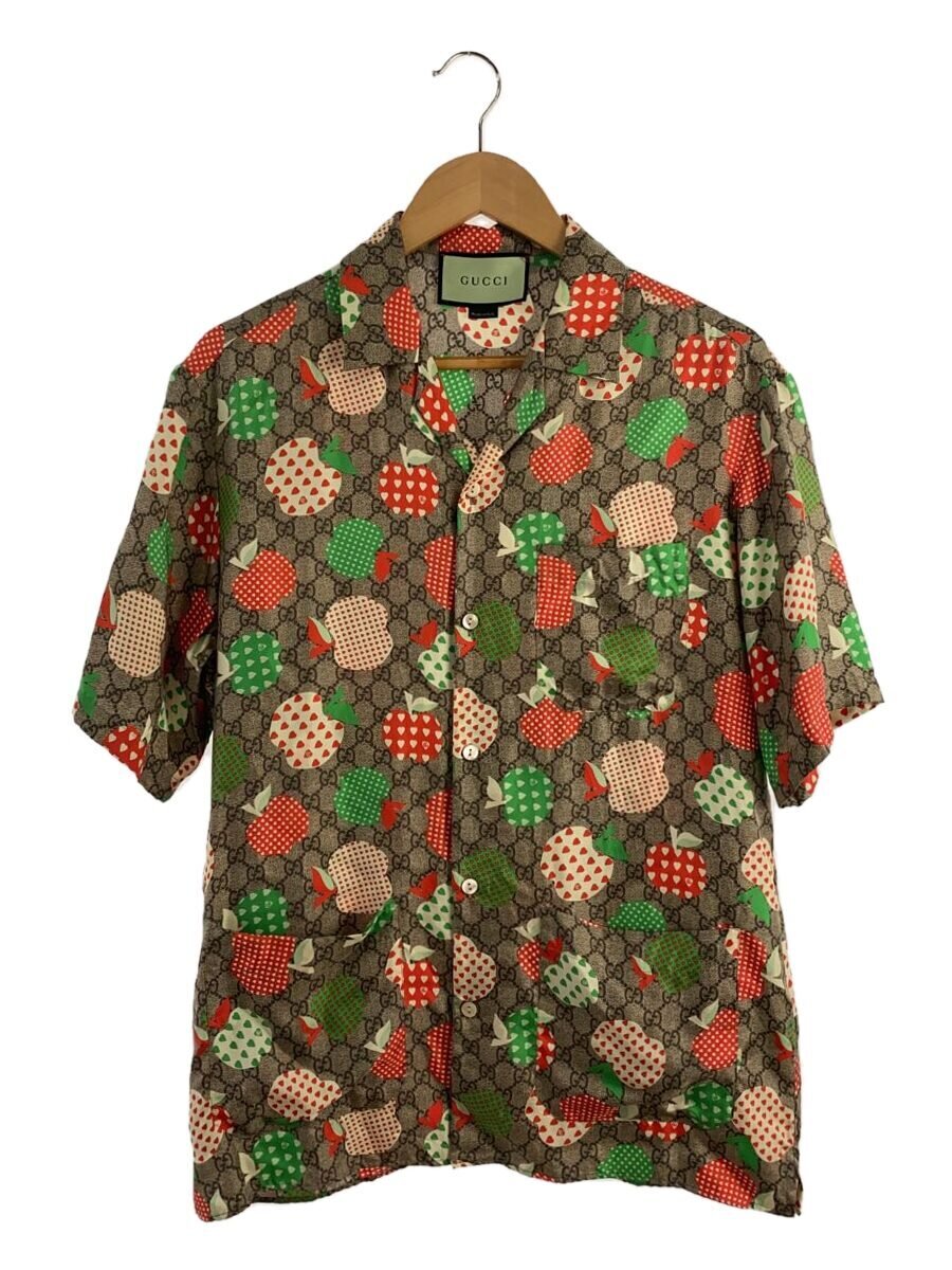 【中古】GUCCI◆21~22AW/オープンカラー/半袖シャツ/44/シルク/BEG/総柄/663638【メンズウェア】