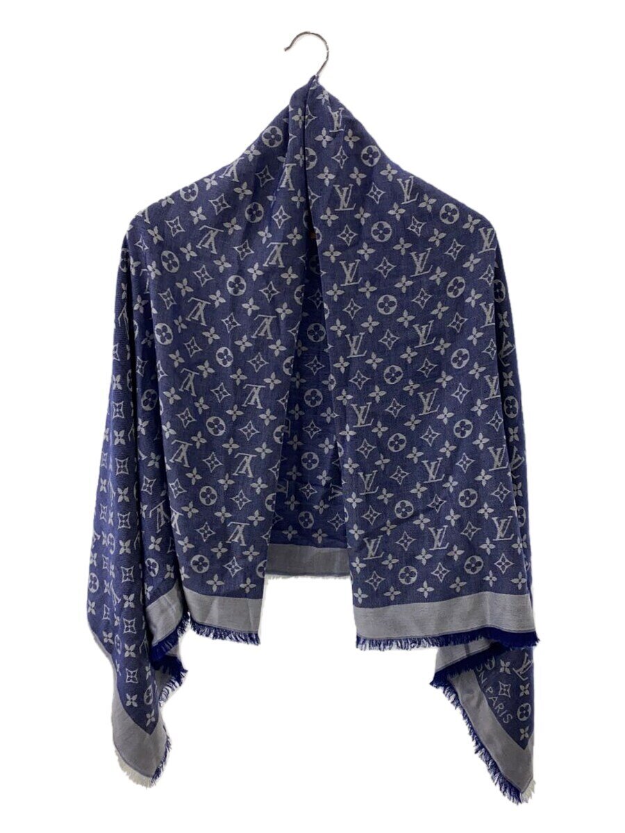 【中古】LOUIS VUITTON◆ショール_モノグラム・デニム_BLU/シルク/BLU/M71376【服飾雑貨他】