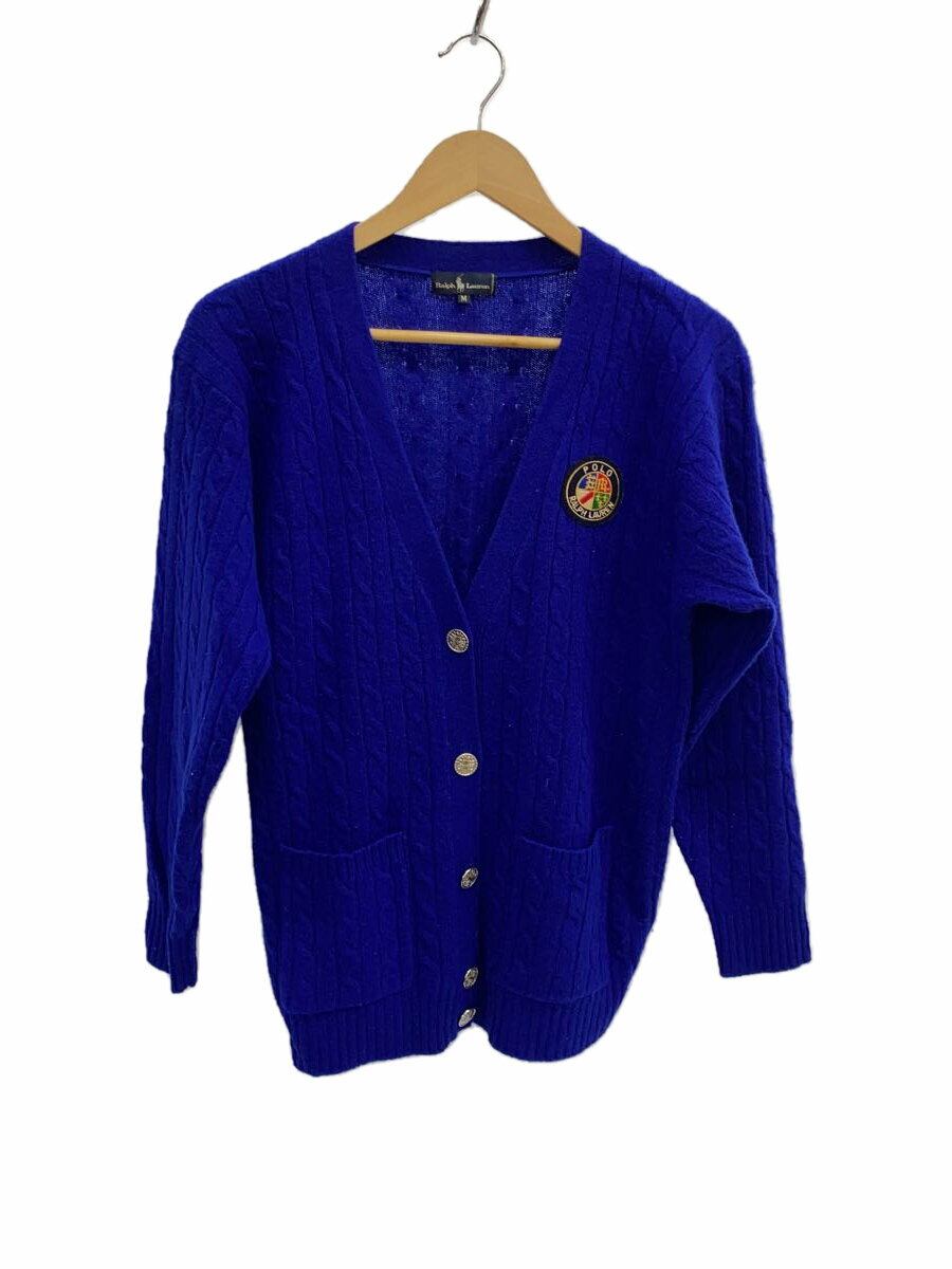 【中古】POLO RALPH LAUREN◆ワッペン/カーディガン(厚手)/M/ウール/BLU【メンズウェア】
