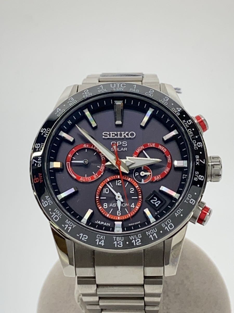 【中古】SEIKO◆ソーラー腕時計/アナログ/ステンレス/BLK/SLV/5x53-0AF0【服飾雑貨他】