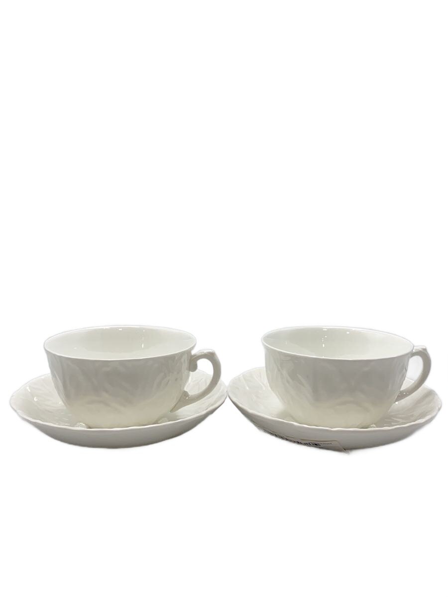【中古】WEDGWOOD◆ペアカップ&ソーサー/WHT/リーフ/2客【キッチン用品】