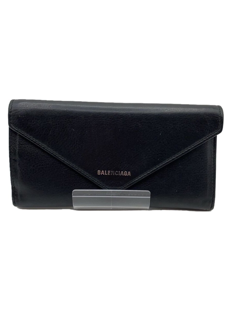 【中古】BALENCIAGA◆長財布/レザー/BLK/無地/レディース【服飾雑貨他】