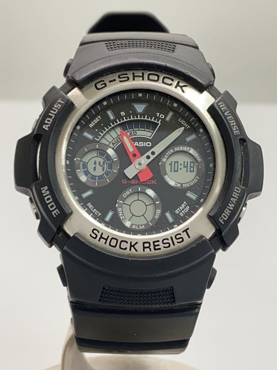 【中古】CASIO◆クォーツ腕時計/デジアナ/BLK/BLK/AW-590【服飾雑貨他】