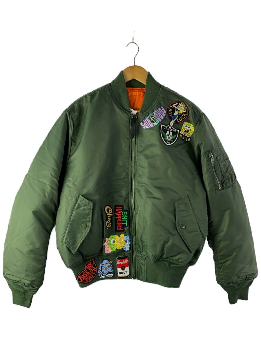 【中古】ALPHA INDUSTRIES◆フライトジャケット/L/ナイロン/KHK/0615-00-573-8337/MA-1/ワッペン【メンズウェア】