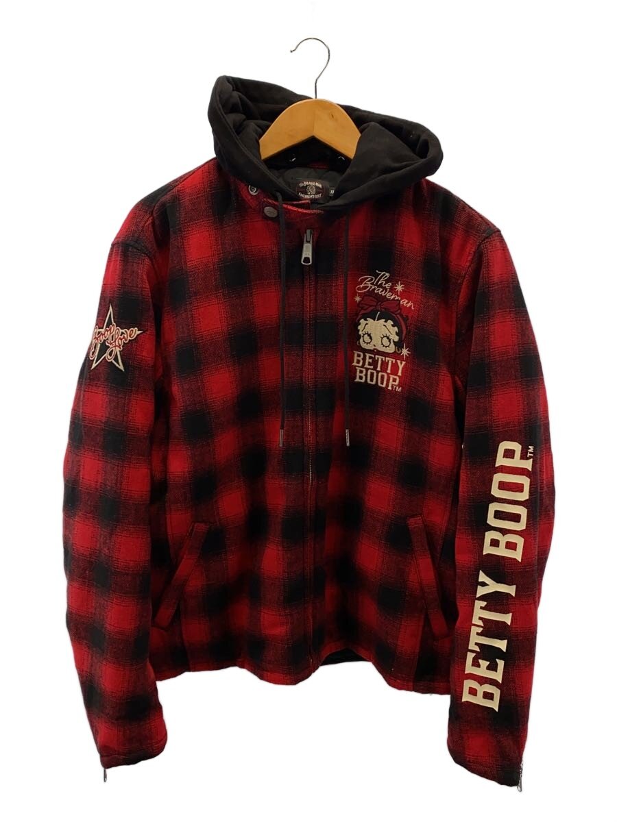 【中古】The BRAVE-MAN◆ブルゾン/XL/ポリエステル/RED/チェック【メンズウェア】