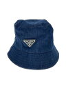 【中古】PRADA◆ネイビーデニムバケットハット/三角ロゴ/M/デニム/NVY/無地/メンズ【服飾雑貨他】