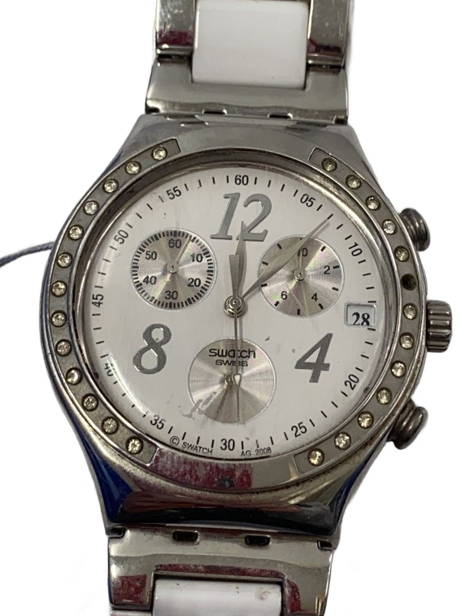 【中古】SWATCH◆クォーツ腕時計/アナログ/ステンレス/WHT/SLV/SS/傷有/状態考慮/動作未確認【服飾雑貨他】