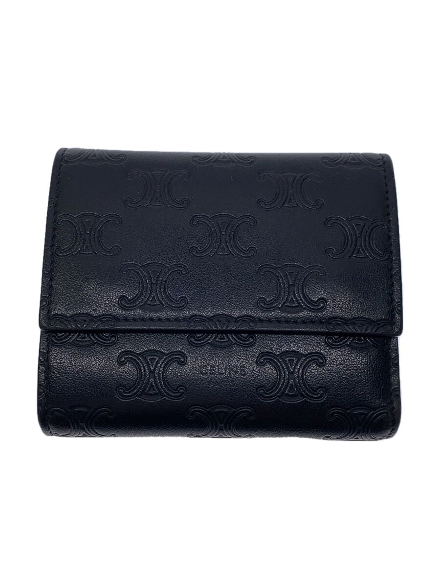 【中古】CELINE◆Small Trifold Wallet TRIOMPHE/3つ折り財布/レザー/BLK/メンズ【服飾雑貨他】