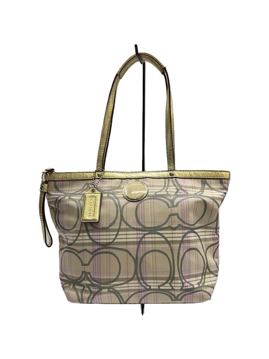 A, E, H, I, V, Y - 【中古】COACH◆トートバッグ_シグネチャー_チェックタータン/キャンバス/BEG/タータンCK【バッグ】