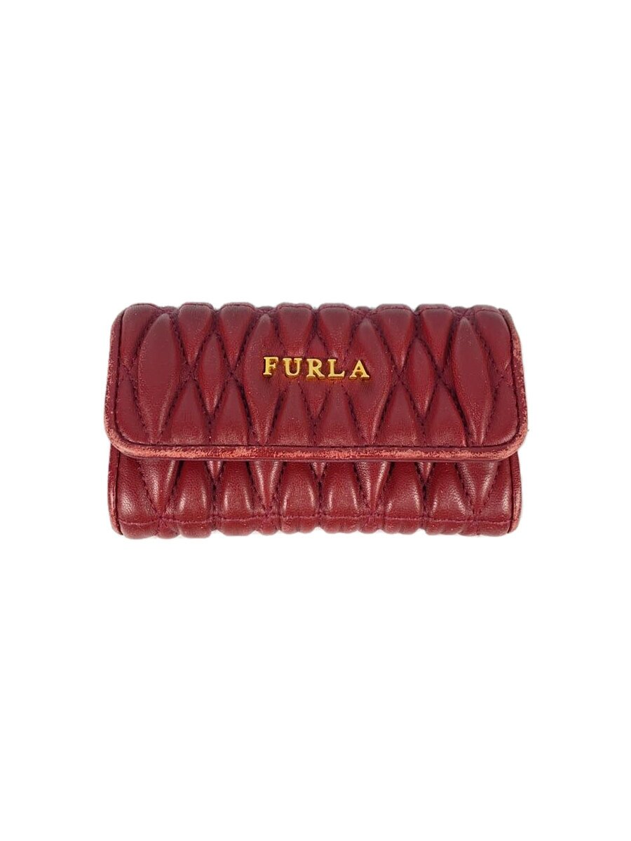 FURLA◆COMETA KEYCASE SHORT/6連キーケース/キルティイング/レザー/RED/レディース