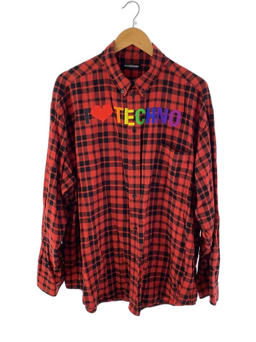 【中古】BALENCIAGA◆長袖シャツ/38/レーヨン/RED/チェック/556899 TDM02【メンズウェア】