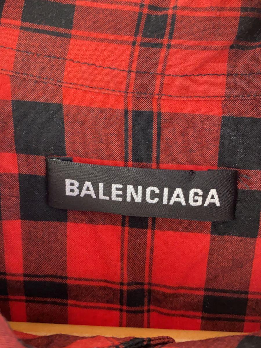 【中古】BALENCIAGA◆長袖シャツ/38/レーヨン/RED/チェック/556899 TDM02【メンズウェア】