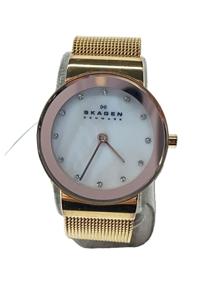 【中古】SKAGEN◆腕時計/アナログ/WHT/GLD/358SRRD/シェル【服飾雑貨他】