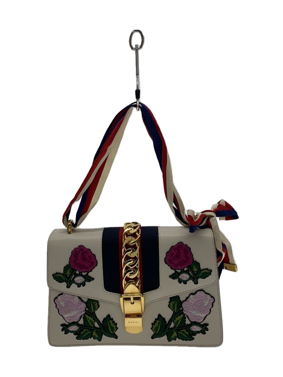 GUCCI - 【中古】GUCCI◆ショルダーバッグ/シェリーライン/レザー/WHT/総柄/421882【バッグ】