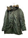 【中古】ALPHA INDUSTRIES◆モッズコート/フーディー/ファー/M/ナイロン/カーキ/N-3B【メンズウェア】