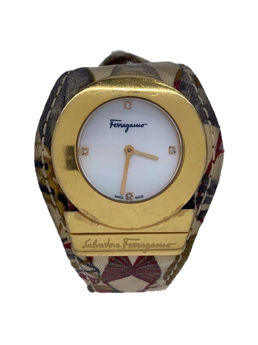【中古】Salvatore Ferragamo◆ガンチーニファンシー/クォーツ腕時計/アナログ/ステンレス/シルバー/マルチカラー/SS//【服飾雑貨他】