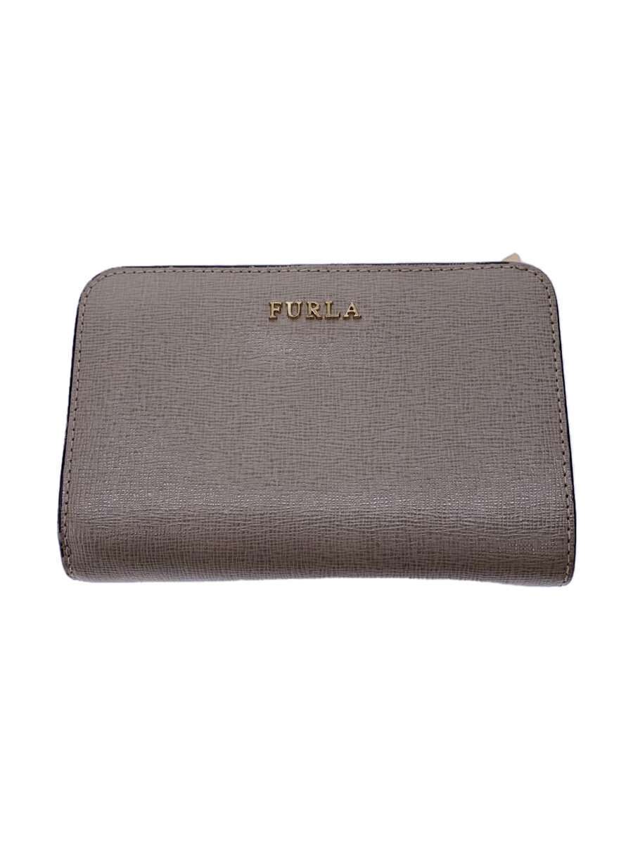 【中古】FURLA◆BABYLON M ZIP AROUND/レザー/GRY/無地/レディース/0872838【服飾雑貨他】