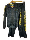 【中古】adidas◆セットアップ/S/ポリエステル/BLK/総柄/セットアップジャージ/フルジップ/サイドライン【メンズウェア】