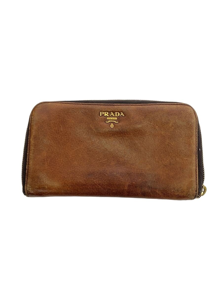【中古】PRADA◆ラウンドファスナー/ジッパープル破損/長財布/レザー/CML/メンズ【服飾雑貨他】