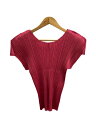 【中古】PLEATS PLEASE ISSEY MIYAKE◆裾切り込みデザインプリーツ半袖カットソー/3/ポリエステル/PNK/JK532【レディースウェア】