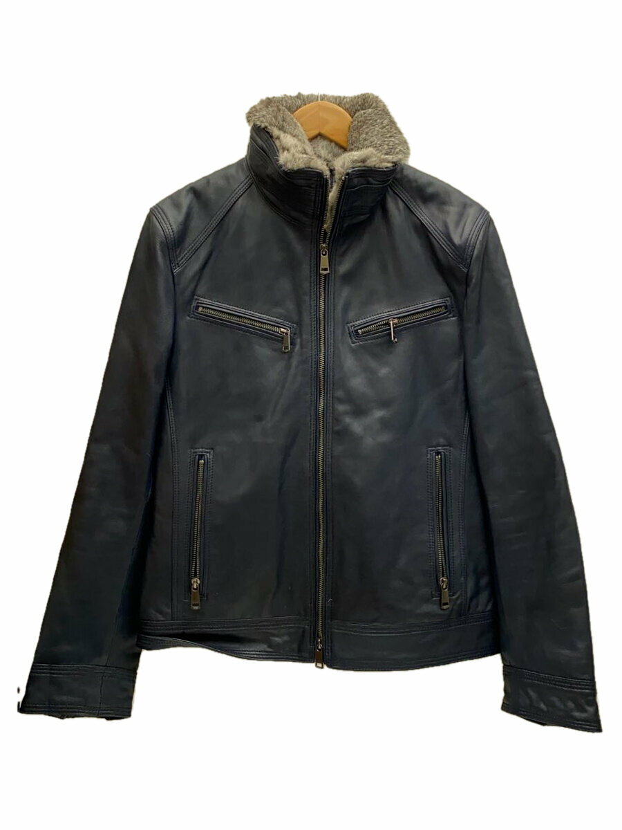 【中古】BURBERRY BLACK LABEL◆レザージャケット・ブルゾン/L/ポリエステル/NVY/無地/D1F17-615-26【メンズウェア】