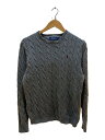 【中古】POLO RALPH LAUREN◆毛羽立ち有/ワンポイント刺繍/クルーネックケーブル編みニット/S/コットン/グレー【レディースウェア】