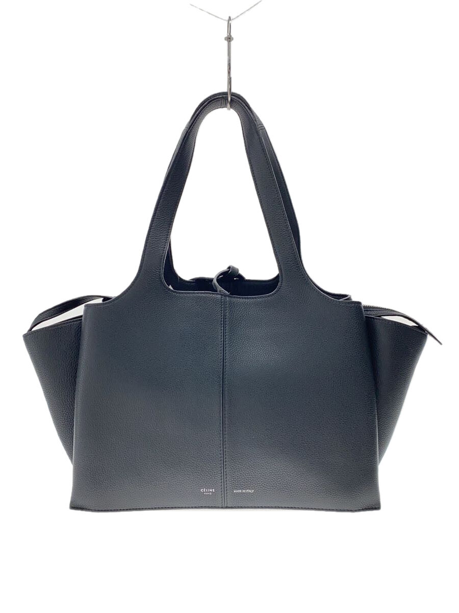【中古】CELINE◆トリフォルド/トートバッグ/レザー/BLK/無地//【バッグ】