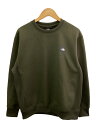 【中古】THE NORTH FACE◆SQUARE LOGO CREW_スクエアロゴクルー/L/ポリエステル/KHK【メンズウェア】