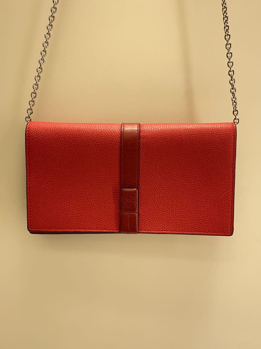 【中古】LOEWE◆長財布/レザー/RED/無地/レディース//【服飾雑貨他】