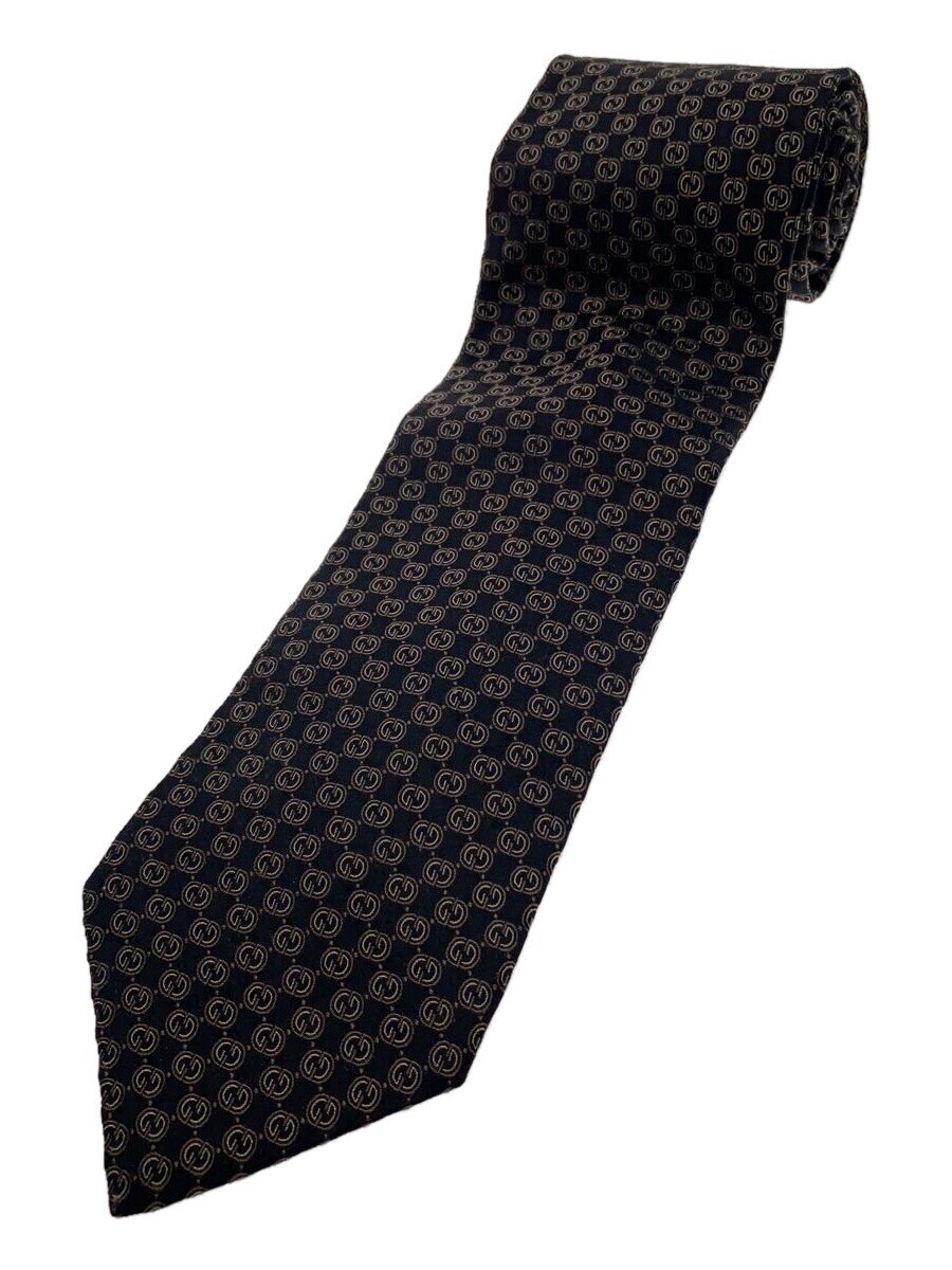 【中古】GUCCI◆ネクタイ/シルク/BLK/総柄/メンズ【服飾雑貨他】