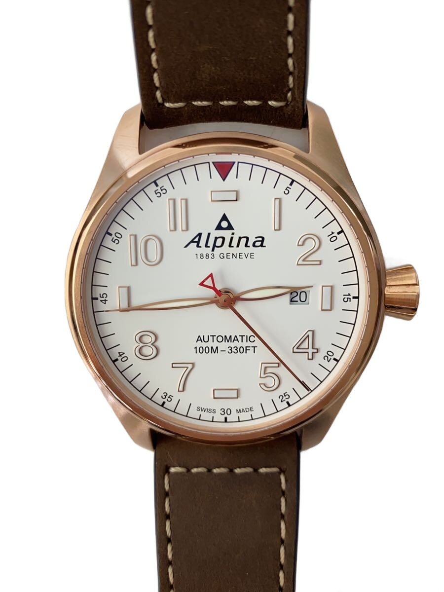 【中古】ALPINA◆自動巻腕時計/アナログ/レザー/WHT/BRW/AL525S4S4【服飾雑貨他】