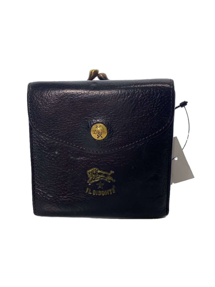 【中古】IL BISONTE◆2つ折り財布/レザー/BLK/無地/レディース【服飾雑貨他】