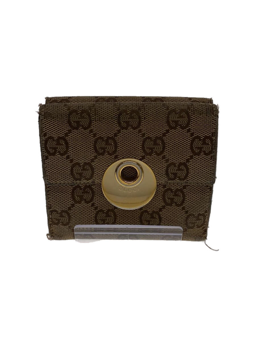 【中古】GUCCI◆2つ折り財布_GGキャンバス/--/BEG/総柄/レディース【服飾雑貨他】