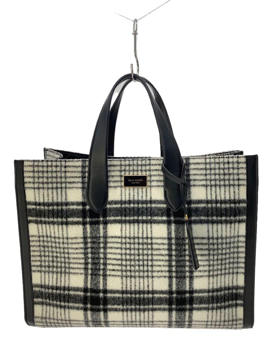 【中古】kate spade new york◆スタジオ/プラッドラージ/studio plaid トートバッグ/ツイード/WHT/チェック/KC852【バッグ】