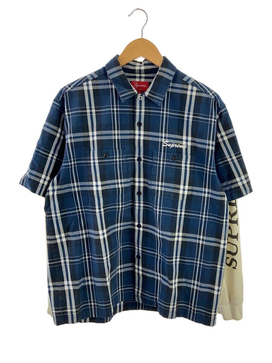 【中古】Supreme◆21AW/THERMAL WORK SHIRT/ネルシャツ/M/コットン/NVY/チェック/袖ヨゴレ考慮【メンズウェア】