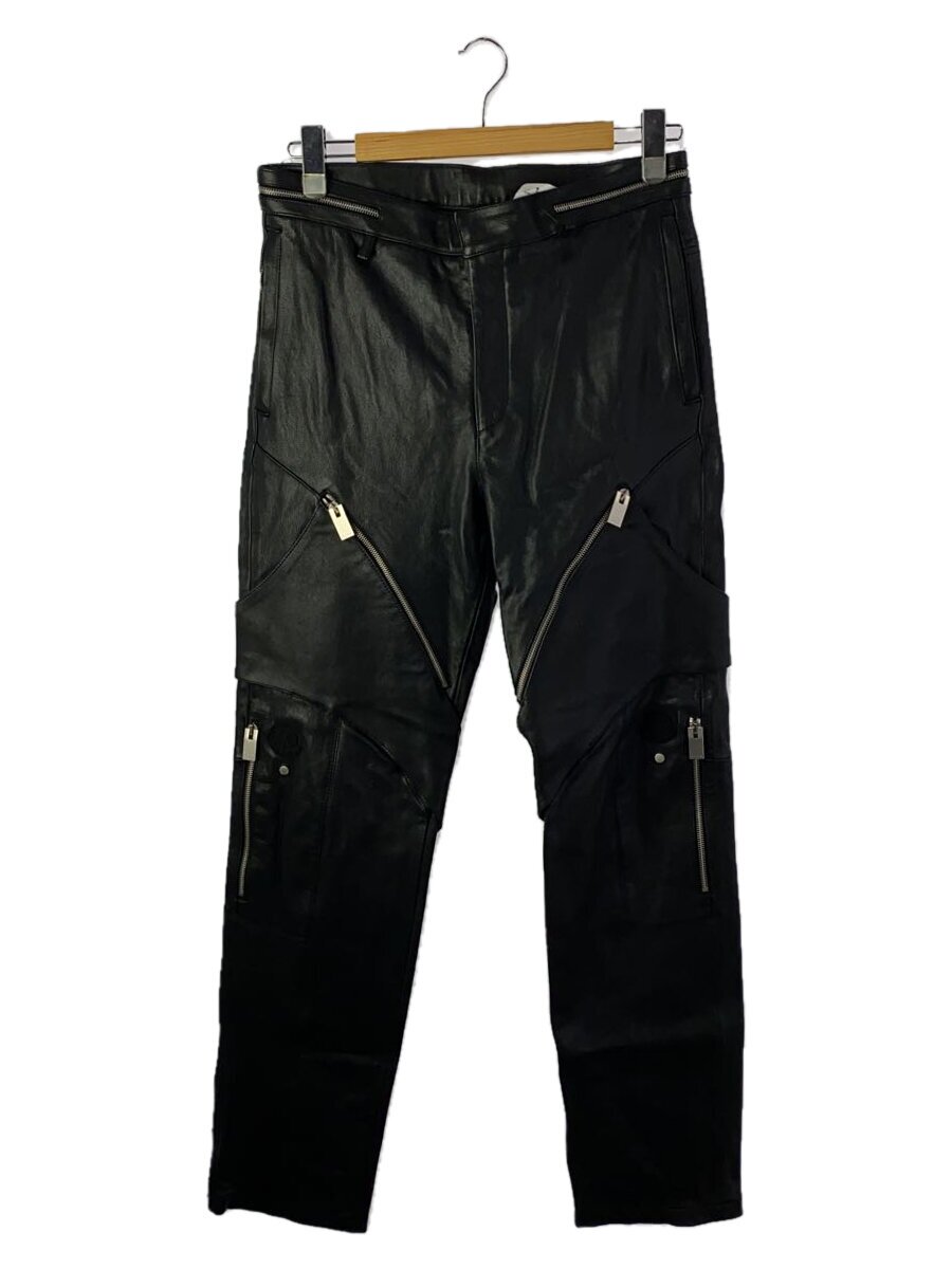 【中古】MONCLER◆Zip Trim Leather Pants/G209Y2A00001/ブラック/モンクレール【メンズウェア】
