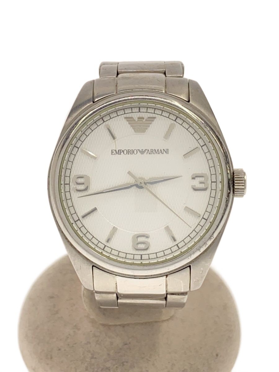 【中古】EMPORIO ARMANI◆クォーツ腕時計/アナログ/ステンレス/WHT/SLV/SS/AR-0316【服飾雑貨他】