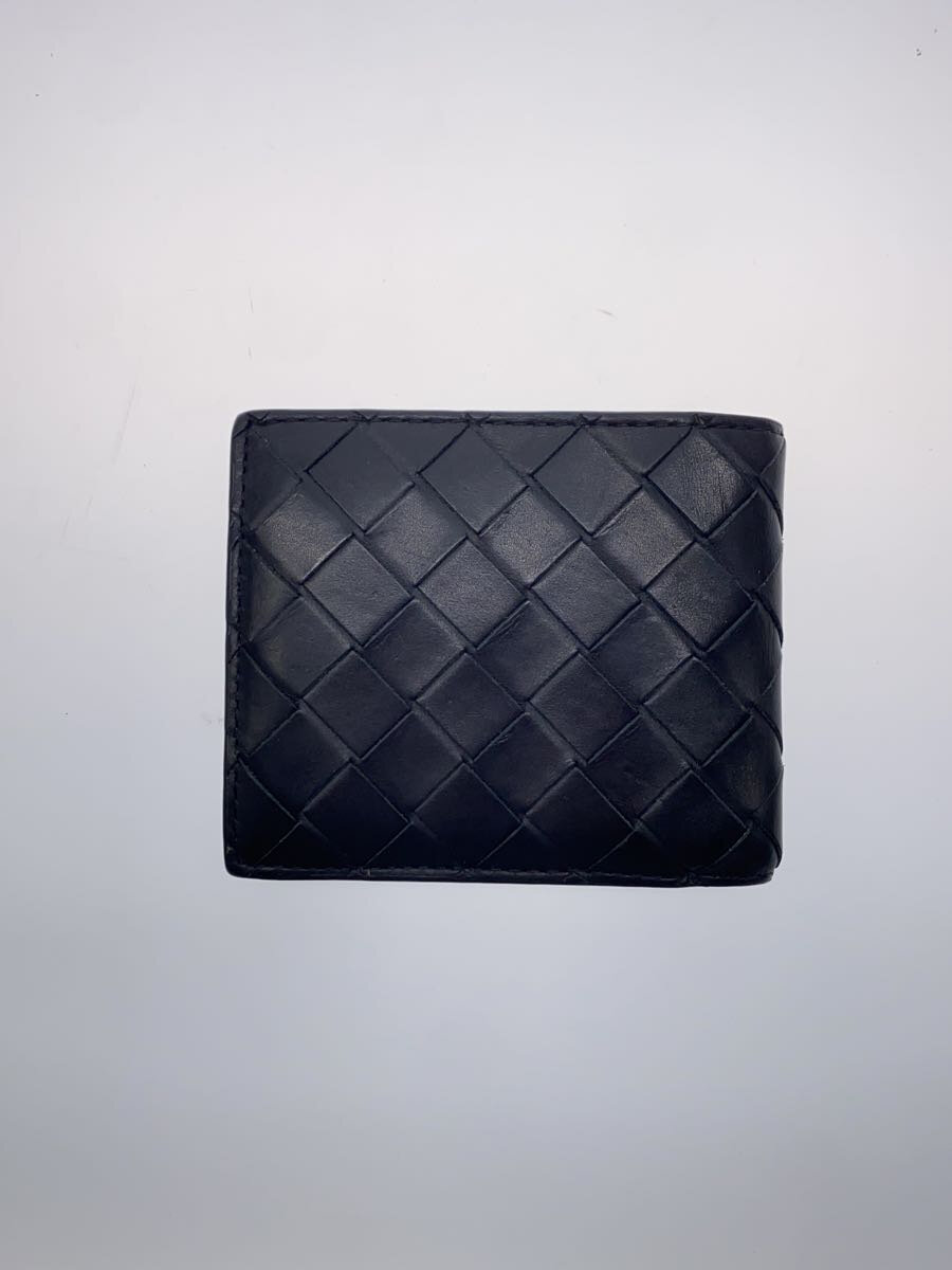 【中古】BOTTEGA VENETA◆バイカラーイントレチャート2つ折り財布/レザー/BLU/チェック/メンズ【服飾雑貨他】