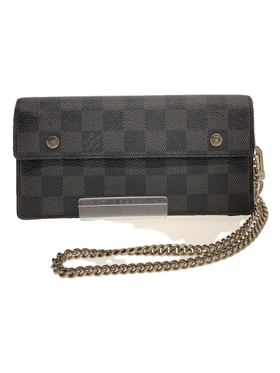 【中古】LOUIS VUITTON◆ポルト・フォイユ・アコルディオン_ダミエ・グラフィット_BLK/PVC/BLK/メンズ【服飾雑貨他】