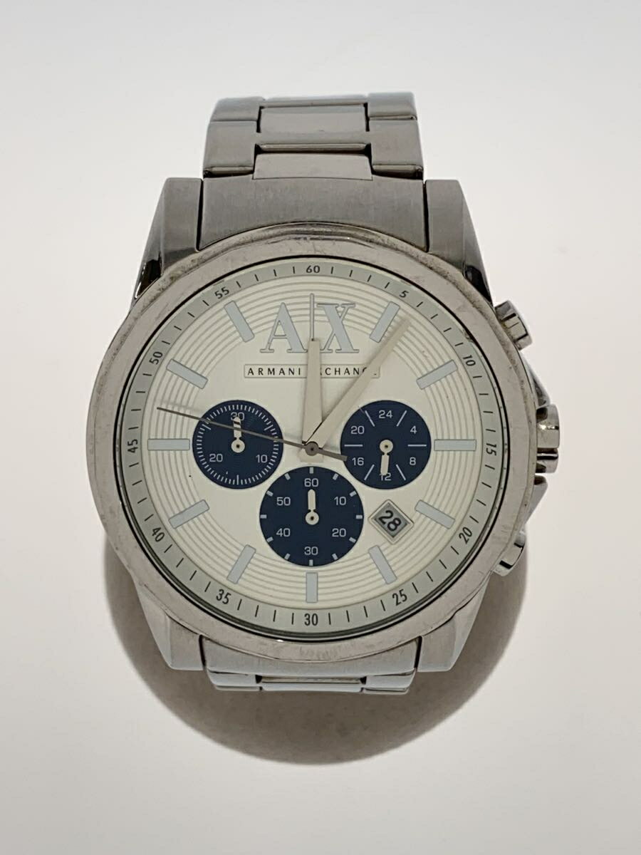 【中古】ARMANI EXCHANGE◆クォーツ腕時計/アナログ/ステンレス/WHT/SLV/ax2500/白【服飾雑貨他】