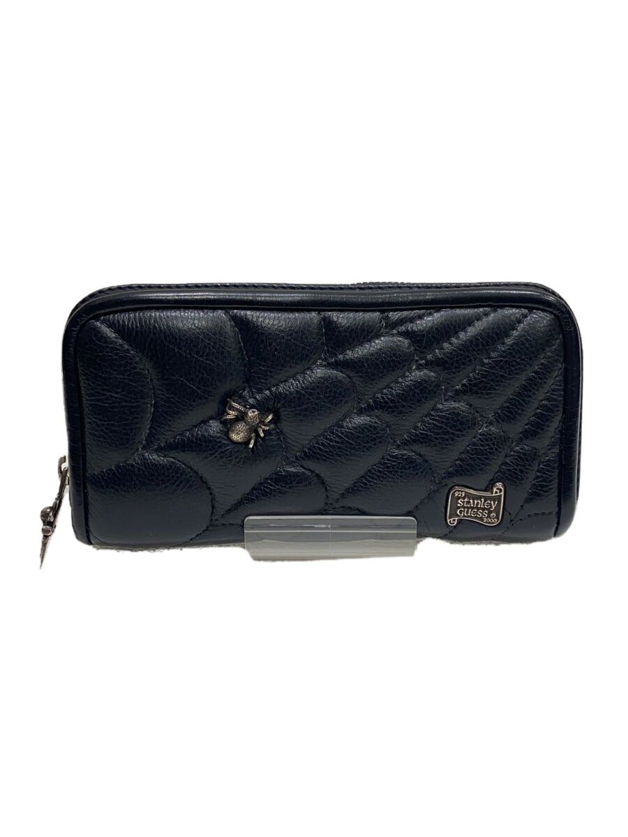 STANLEY GUESS◆長財布/レザー/BLK/スパイダーウェブ&ラージスパイダー/スパイダーパーツ足1本折れ
