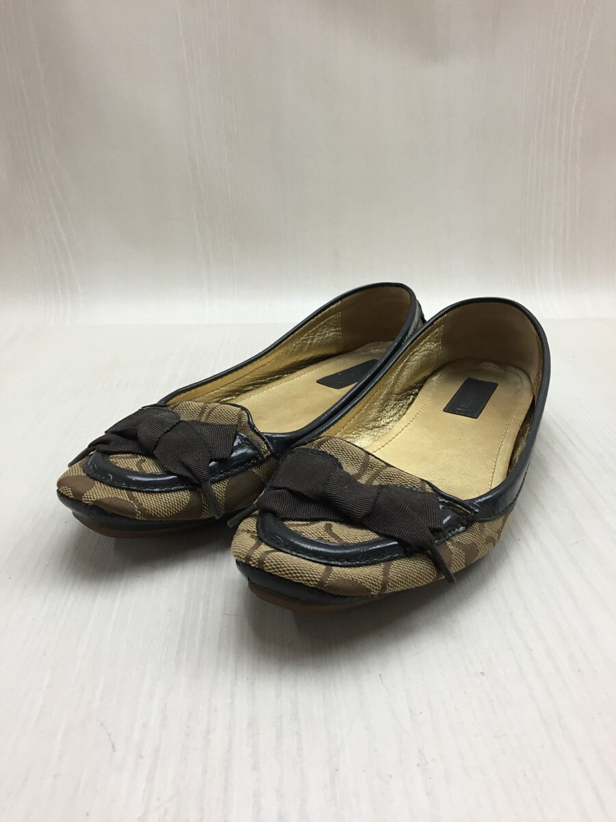 【中古】COACH◆フラットパンプス/UK6.5/BRW/キャンバス【シューズ】