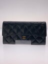 【中古】CHANEL◆クラシック ロングフラップウォレット/長財布/レザー/BLK/無地/マトラッセ/AP0241【服飾雑貨他】