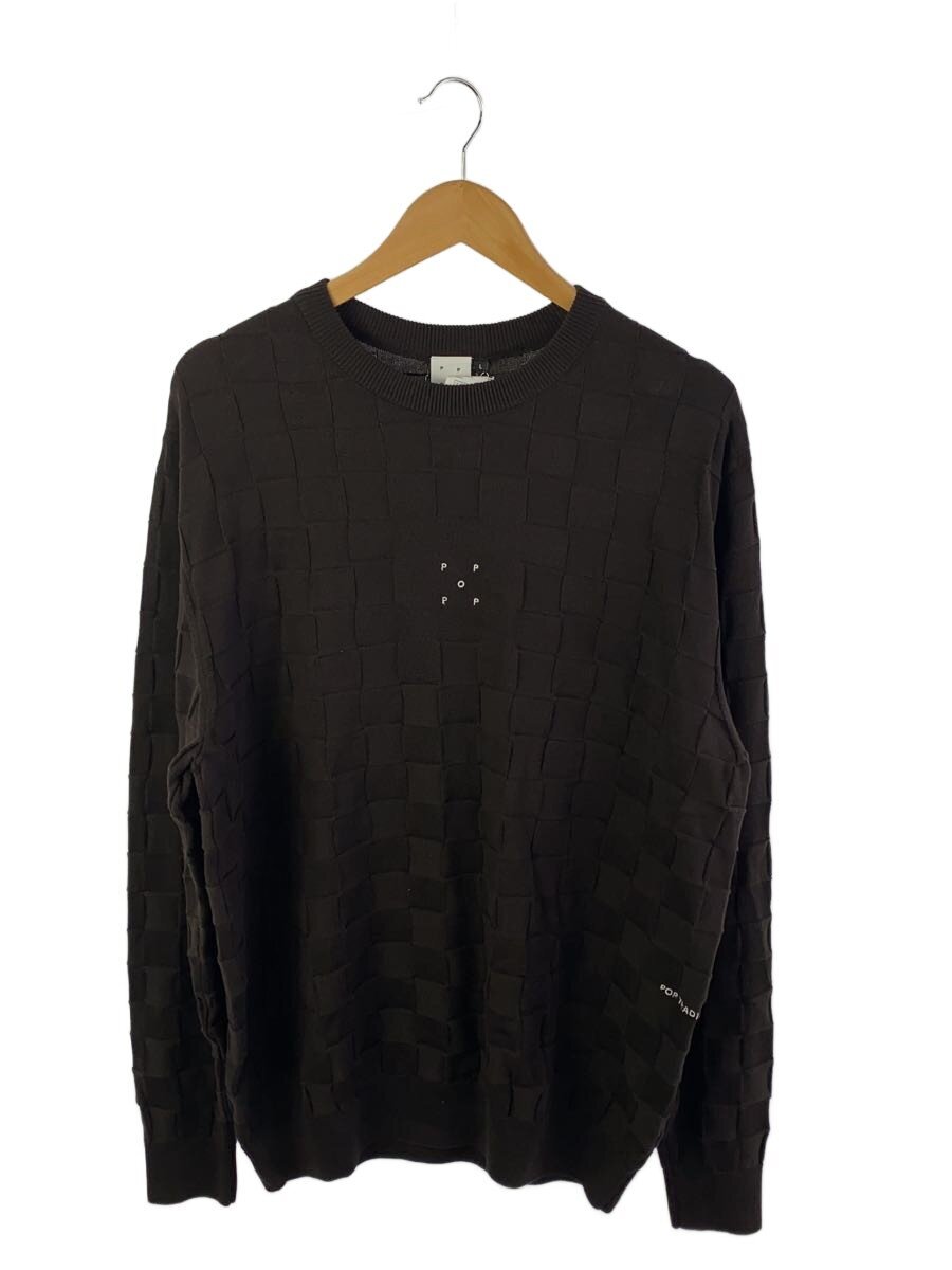 POP TRADING COMPANY◆Checked Panel Knit/L/コットン/BRW/POPAW23_06_001