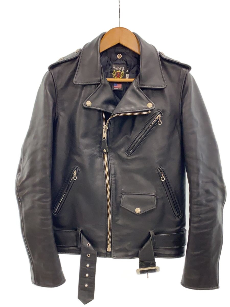 【中古】Schott◆ダブルライダースジャケット/36/牛革/BLK/7164/ワンスター【メンズウェア】