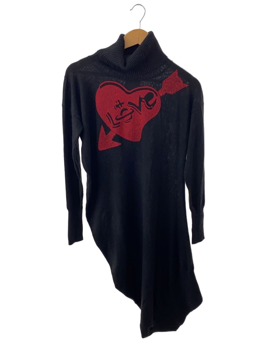 Vivienne Westwood RED LABEL◆ハート/変形タートルネックニットワンピース/2/ウール/BLK/16-01-572031
