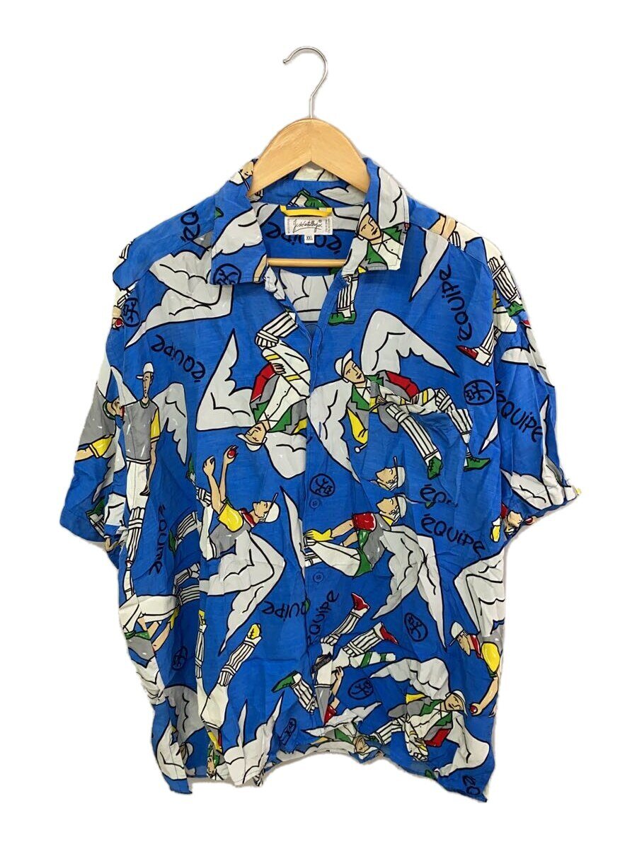 【中古】CASTELBAJAC◆80s/開襟シャツ/XXL/レーヨン/ブルー/総柄【メンズウェア】
