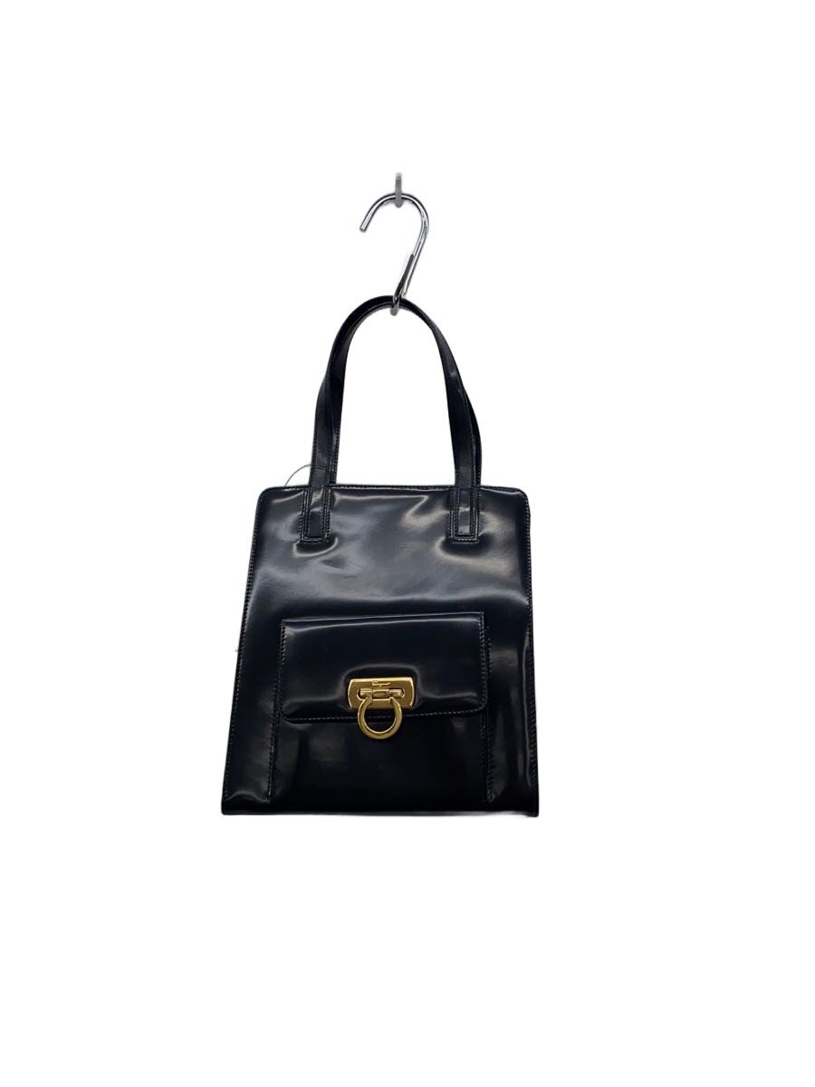 FERRAGAMO - 【中古】Salvatore Ferragamo◆状態考慮/2WAY/ガンチーニ/ハンドバッグ/エナメル/BLK/無地//【バッグ】